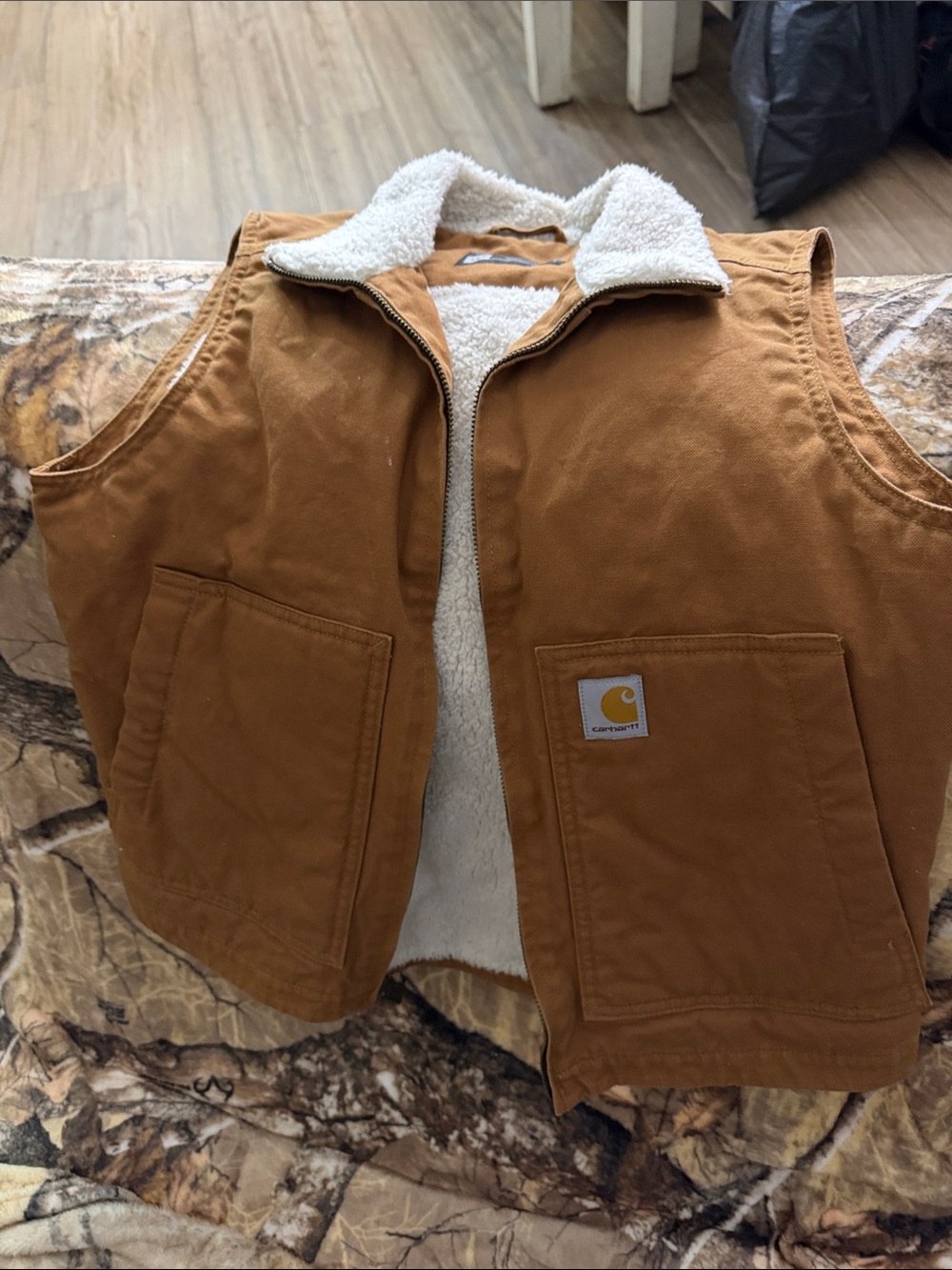 Carhartt Kids Sherpa-Lined Duck Canvas Vest in Brown